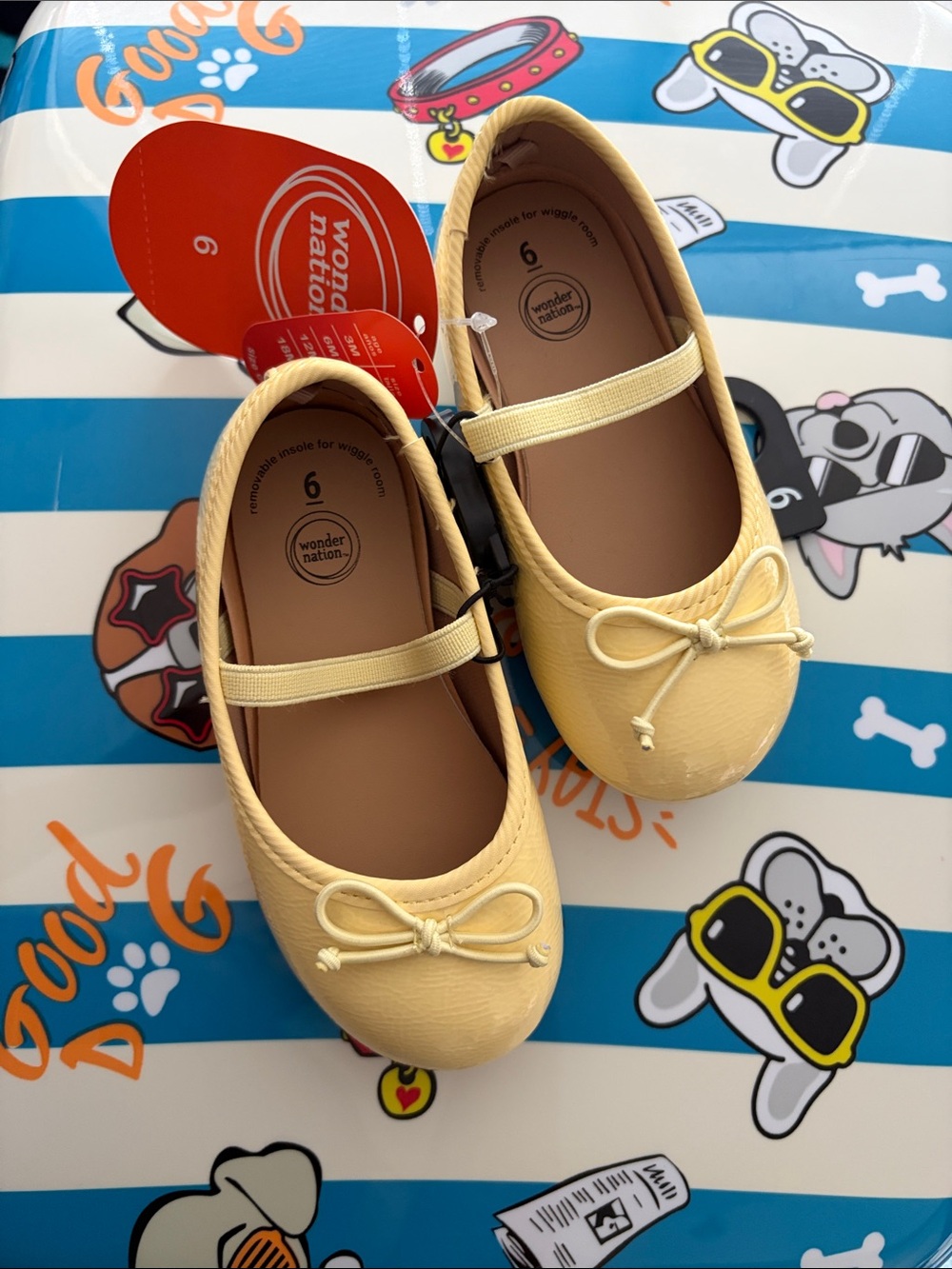 wonder nation Girls' Pale Yellow Mary Jane Ballet Flats with Bow